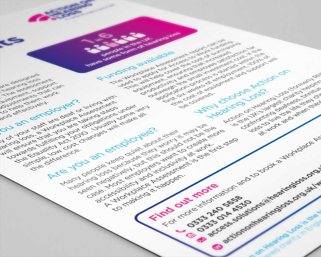 leaflet design for action on hearing loss by pyrus services