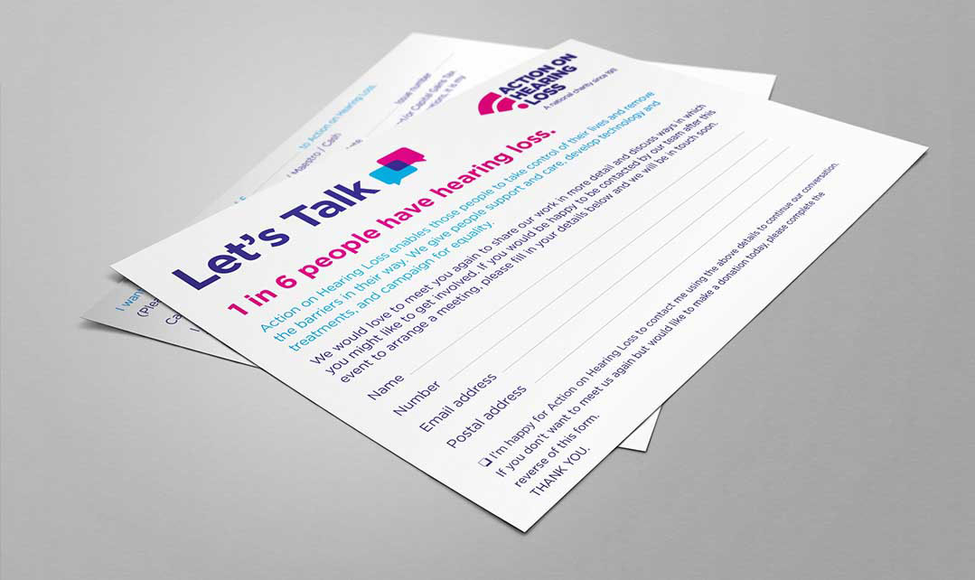 leaflet design for action on hearing loss by pyrus services