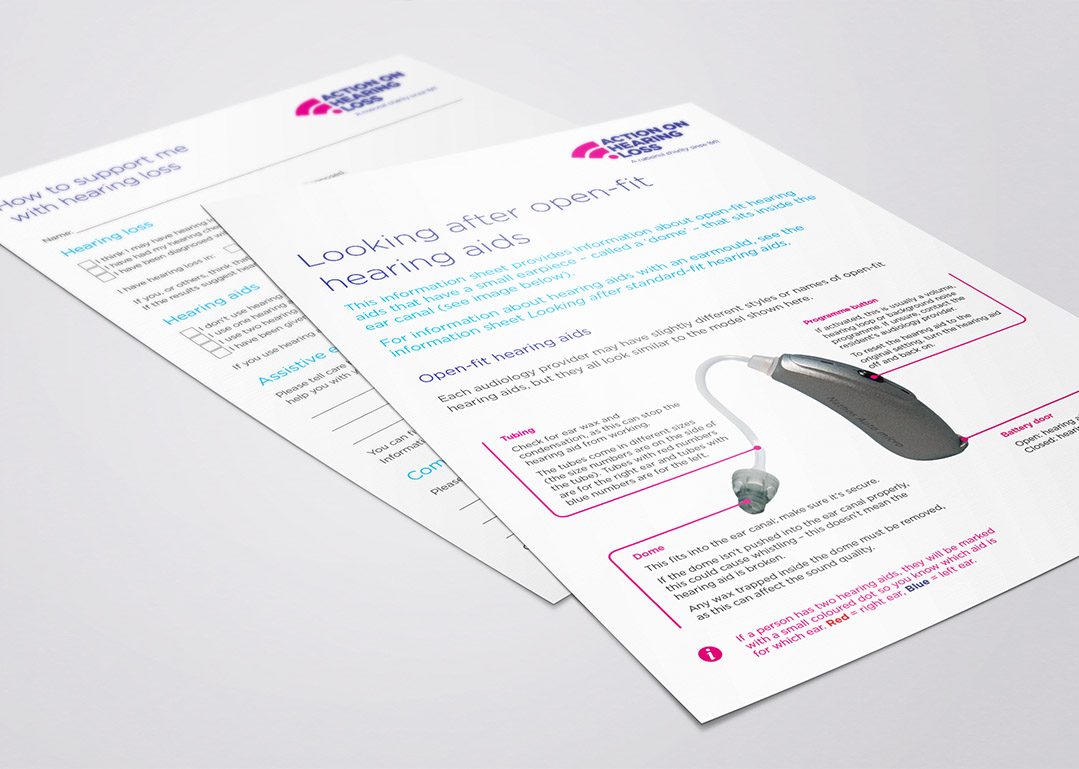 leaflet and poster design for action on hearing loss by pyrus services